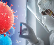 Scientist looking at vial